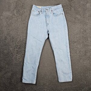 Levis Premium 501 Original‎ Cropped Zebra Print Jeans Light Wash Blue W26 L26